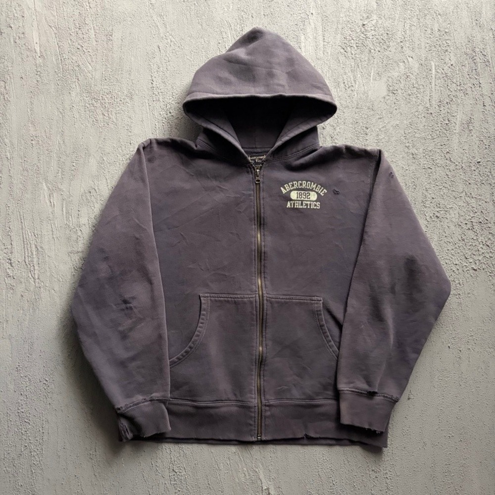 Vintage Abercrombie & Fitch Hoodie Medium Blue 2000s Full Zip Distressed